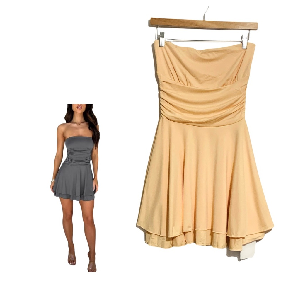 Strapless Ruched Bodycon Mini Dress in Peach Size Small NWT